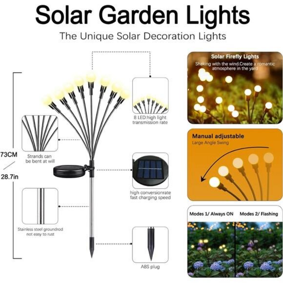 Warm-4Pack 32LED Firefly Warm Changing Lights,Garden Solar Lights Outdoor - Picture 2 of 7